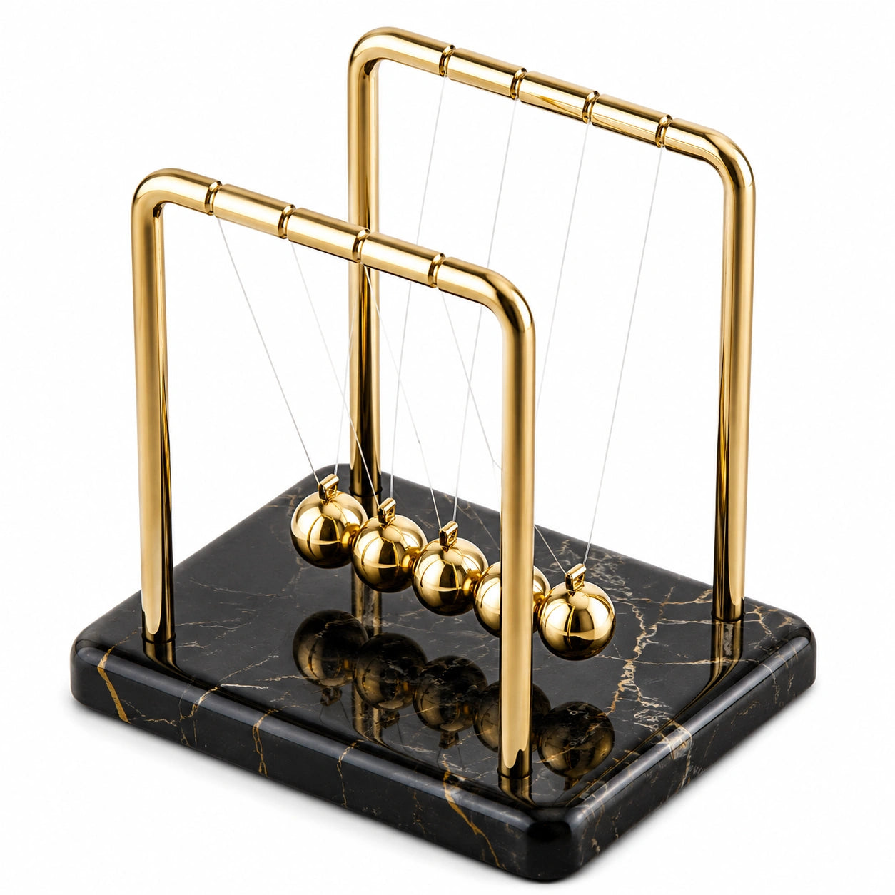 Pendolo di Newton Decorativo in Oro con Base in Marmo Nero